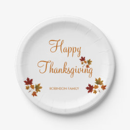 Prato De Papel Feliz Nome da Família Personalizada de Ação de Gra