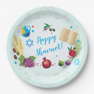 Prato De Papel Feliz ornamento decorativo SHAVUOT sete espécies