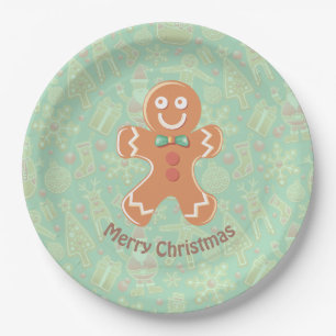 Prato De Papel Feliz Pão Gingerido Feliz Natal