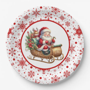 Prato De Papel Feliz Papai noel de Natal Sled