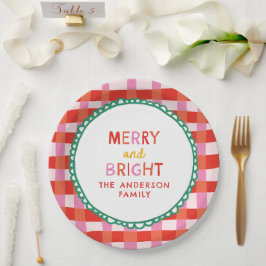 Prato De Papel Feliz personalizada e vermelho brilhante verificad