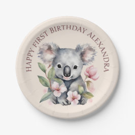 Prato De Papel Feliz Primeiro Aniversário Watercolor Koala