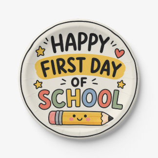Prato De Papel Feliz Primeiro Dia de Aula Lápis Kawaii Fofo