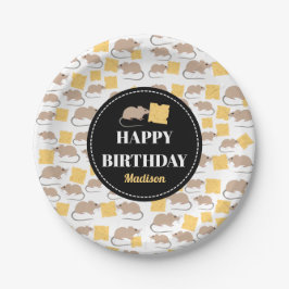 Prato De Papel Feliz Rato Rodante Comendo Queijo Aniversário