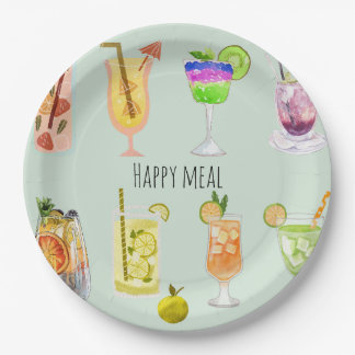 Prato De Papel Feliz refeição Cocktail de aquarela elegante Anive