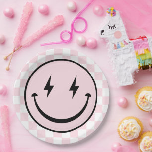 Prato De Papel Feliz Rosto Groovy Pink Girl Aniversário