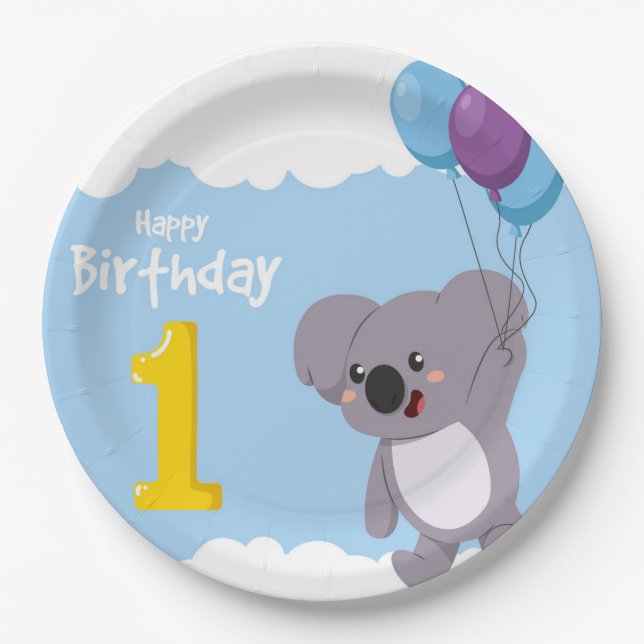Prato De Papel Feliz Urso de Aniversário (Frente)