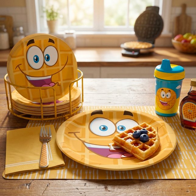 Prato De Papel Feliz Waffle Kawaii Sorriso Comida de Café da Manh (Criador carregado)