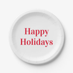Prato De Papel "Felizes Feriados", letras vermelhas, branco