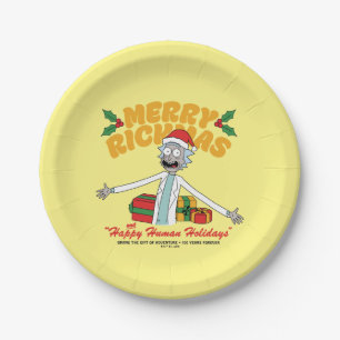 Prato De Papel Felizes Rickmas e Felizes Feriados Humanos