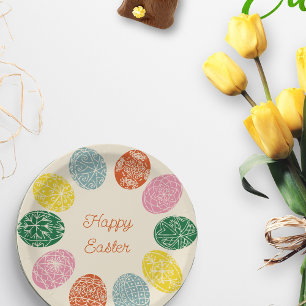 Prato De Papel Felz pascoa de Ovos Decorados do Pysanky Ucraniano