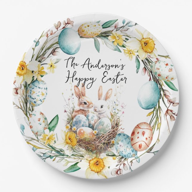 Prato De Papel Felz pascoa dois galões e Páscoa floral (Frente)