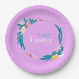 Prato De Papel Felz pascoa e folhas, coroa