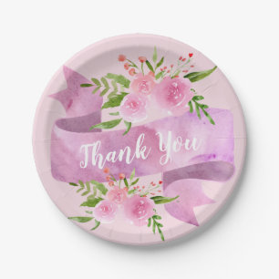 Prato De Papel Feminino Bonito Chic Floral Rosa Bege Rosa Obrigad