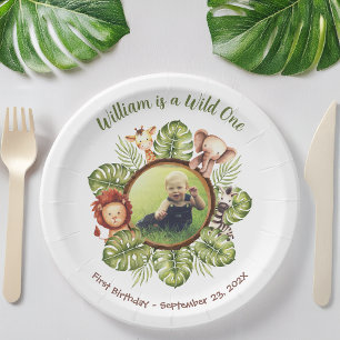 Prato De Papel Fera de 1 ano de idade Foto Safari Animais Folhas