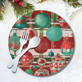 Prato De Papel Feriado da Xadrez Vermelha Tradicional