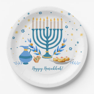 Prato De Papel Feriado de Hanukkah com Aquarela