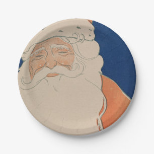 Prato De Papel Feriado de Ilustração Vintage Santa Claus