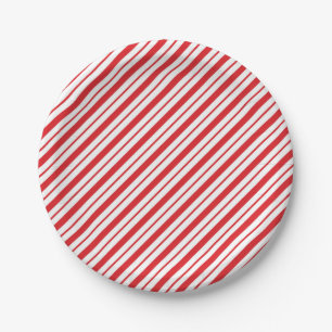 Prato De Papel Feriado de Natal de Red White Candycane Stripes