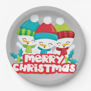 Prato De Papel Feriado de Trio Snowmen Cute