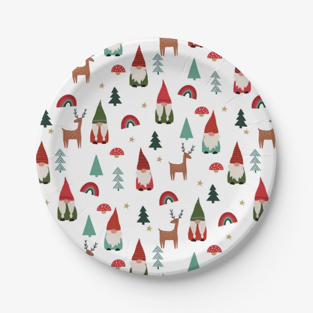 Prato De Papel Feriado dos Gnomos de Natal (Frente)