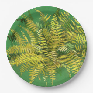 Prato De Papel Fern, frondes, verde-verde-ouro amarelo-verde