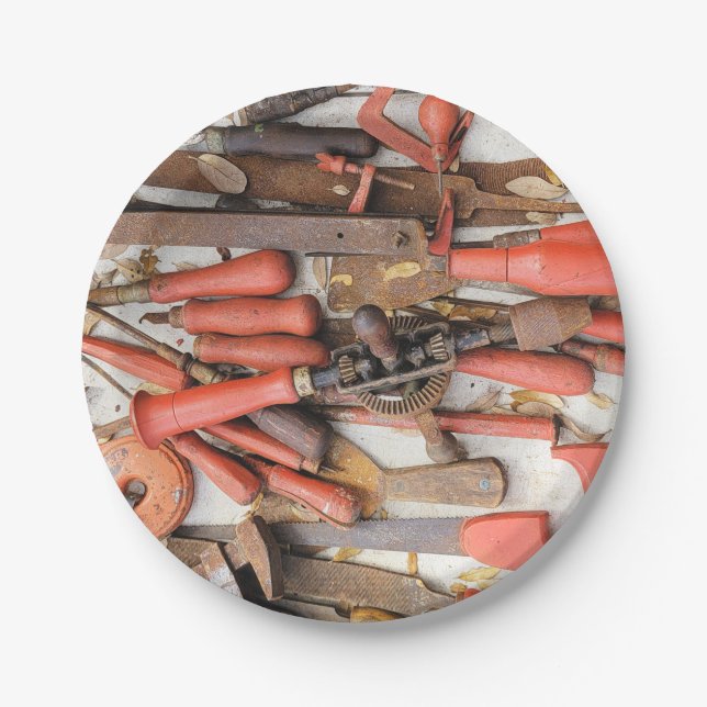 Prato De Papel Ferramenta Antiguamente Rustic Red Man (Frente)