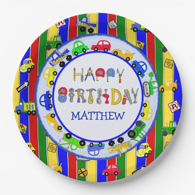 Prato De Papel Ferramentas, Caminhões, Carros, Tratores Aniversár (Frente)