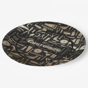 Prato De Papel Ferramentas de Workshop Douradas e Pretas