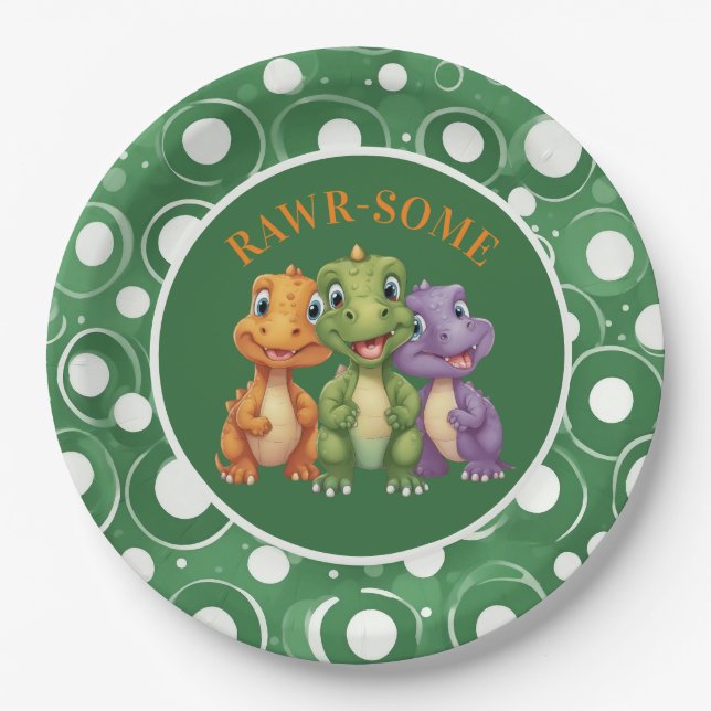 Prato De Papel Festa Adorável do Dinossauro do Bebê (Frente)