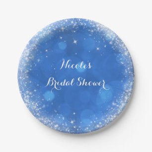 Prato De Papel Festa Blue & White Sparkle Cinderela para Qualquer