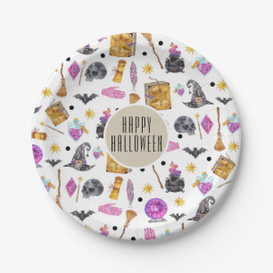 Prato De Papel Festa Branca de Cores Aquáticas do Halloween