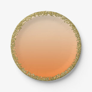 Prato De Papel Festa Brilho Dourado Mergulhado em Laranja