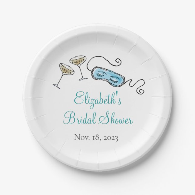 Prato De Papel Festa com Coquetel dos Anos 1960 Ilustrada à Mão F (Frente)