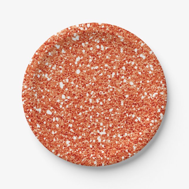 Prato De Papel Festa Custom Glam Glitter Faísca Laranja (Frente)