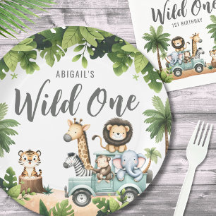 Prato De Papel Festa de 1º Aniversário Wild One Jungle Safari