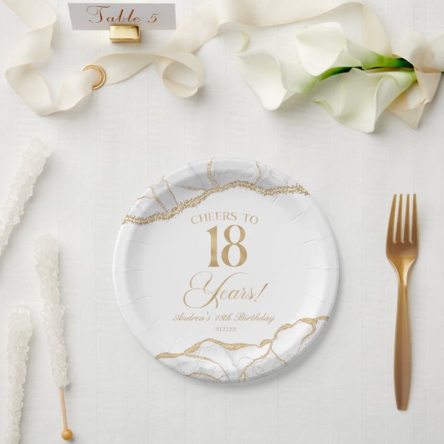Prato De Papel Festa de 18 Anos em Ágata de Ouro Branco Elegante (Casamento)