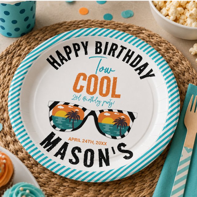 Prato De Papel Festa de 2º Aniversário do Two Cool Boy (Two Cool Boy 2nd Birthday Party Paper Plates)