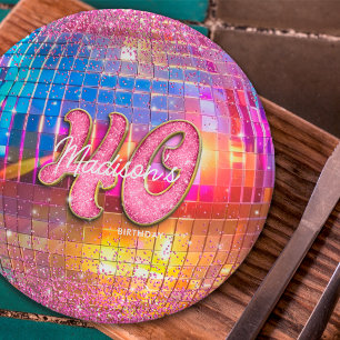 Prato De Papel Festa de 40 Anos Dourado Rosa Brilho Bola de Disco