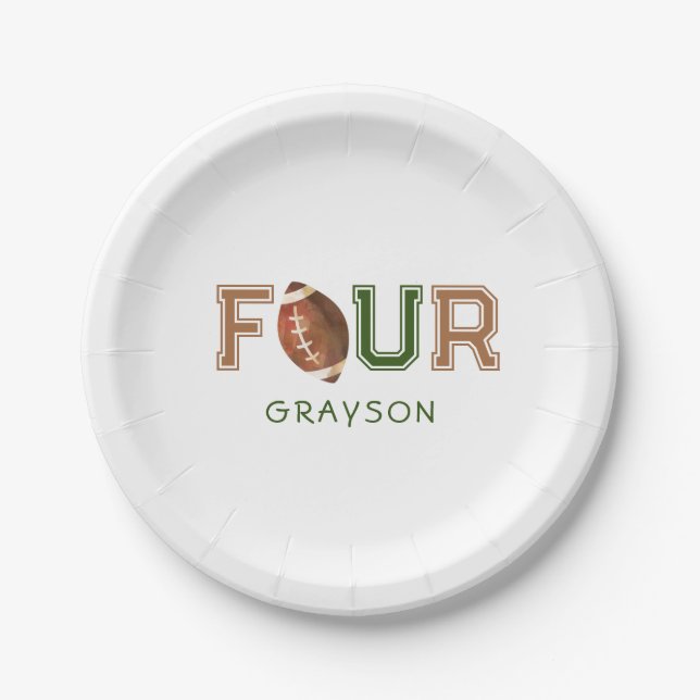 Prato De Papel Festa de 4° aniversário do Huddle Up Football (Frente)