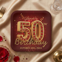 Festa de 50 Anos Elegante Burgundy Dourado Rubi