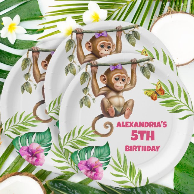 Prato De Papel Festa de 5 anos da criança na selva do macaco colo (Criador carregado)