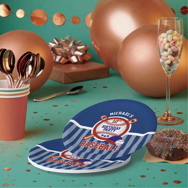 Prato De Papel festa de aniversário 00 - Baseball - Azul escuro (Múltiplo)