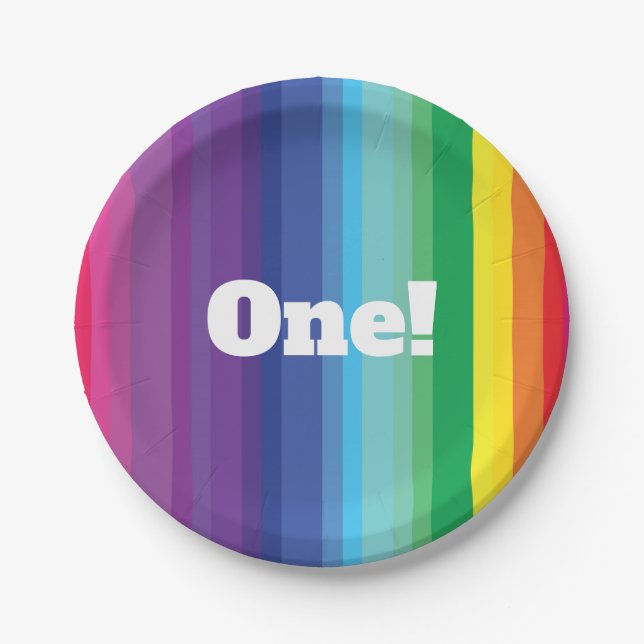 Prato De Papel Festa de aniversário arco-íris (Frente)