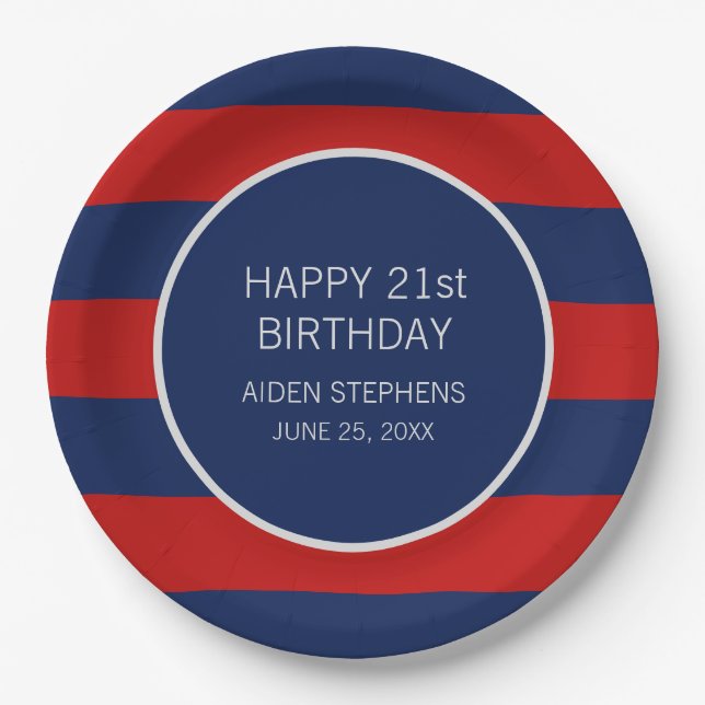 Prato De Papel Festa de aniversário Azul e Vermelha (Frente)