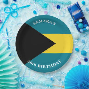 Prato De Papel Festa de Aniversário com Bandeira das Bahamas