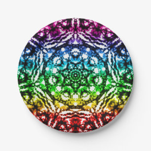 Prato De Papel Festa de Aniversário com Mandala de Tie Dye em Cor