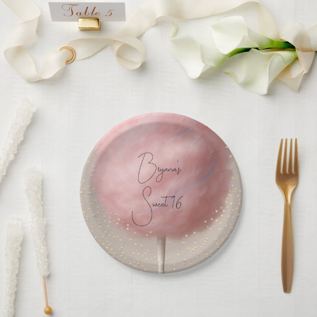 Prato De Papel Festa de Aniversário Confete Dourado Algodão Doce  (Casamento)