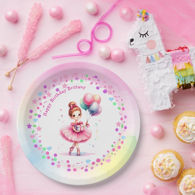 Prato De Papel Festa de aniversário da bonito Ballerina Rosa (Festa)