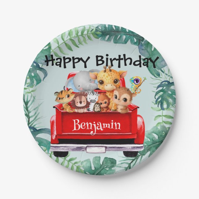 Prato De Papel Festa de aniversário da fazenda da selva de Zoo (Frente)